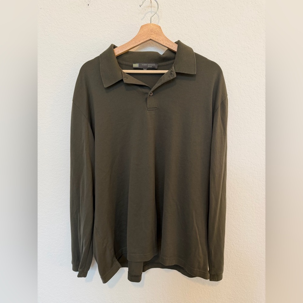 Robert Barakett XXL Long Sleeve Polo Green Mens Casual Shirt Pima Cotton